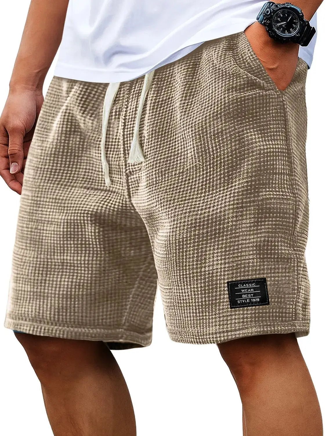 Summer Men's Waffle Business casual shorts New Korean Fashion Drawstring Baggy Short Pants Fitness Breathable Streetwear Gym - Chrissy's Eye