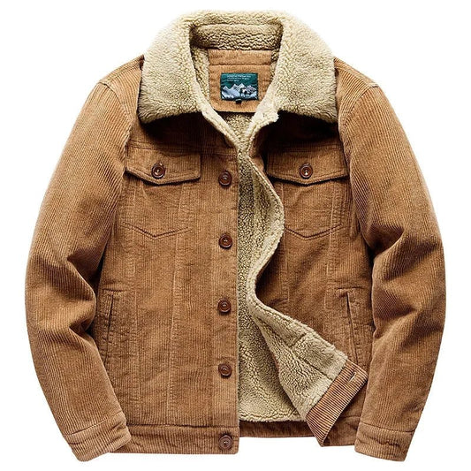 Men's Warm Winter Jacket, Corduroy Solid Color, Cotton - Chrissy's Eye