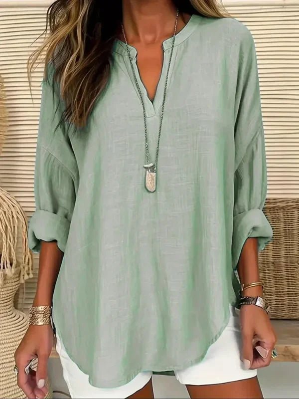 Plus Size 1XL-5XL Women's CasualLadies Fashion Solid Blouse Solid Color Loose Tops V-neck Blouse Long Sleeve Shirt - Chrissy's Eye