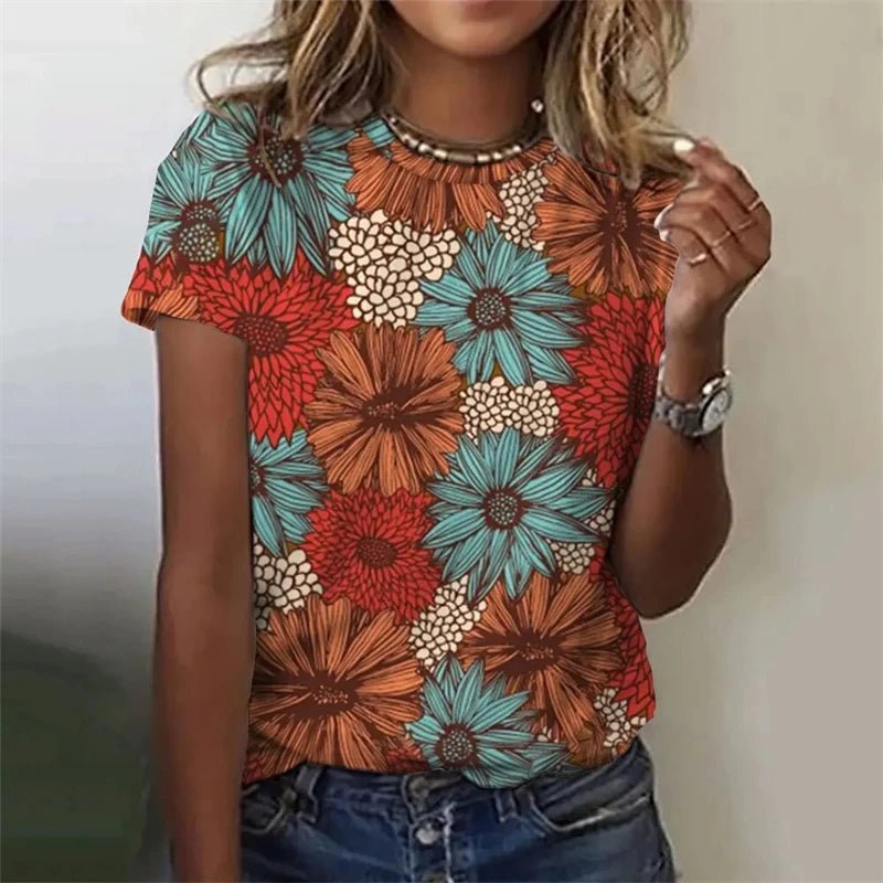 Women's Plus T-shirt Casual Flower 3d Print Short-sleeved - Chrissy's Eye