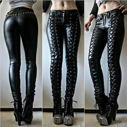 Medieval European Women Pants Faux Leather Cosplay Pants Women Carnival Party Retro Pants Steampunk Tight Skinny Button Trousers - Chrissy's Eye