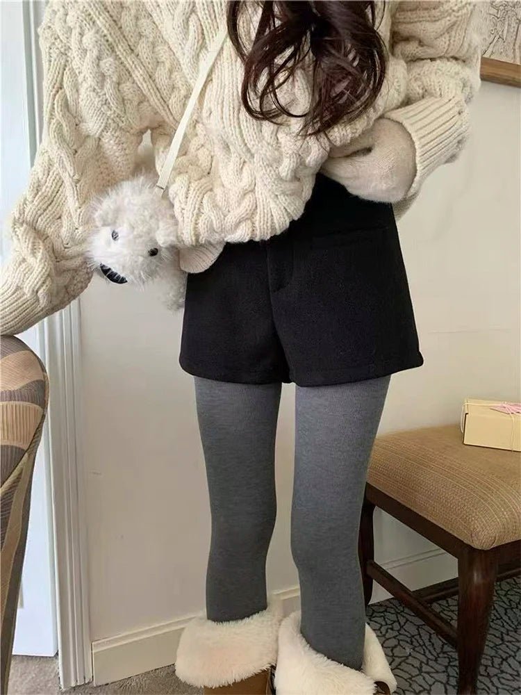 Women's 2025 Winter Thick Wool Blend Shorts - Korean High Waisted Slimming Bodycon 3/4 Booty Shorts - Chrissy's Eye