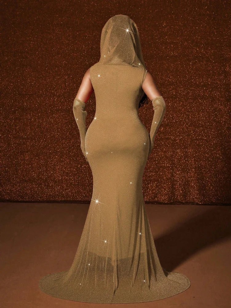 Plus Size Hat Sexy Waistband Hot Gold Fish Tail Swing Long Solid Colour Fishtail Slim Package Hip Dress Hooded - Chrissy's Eye