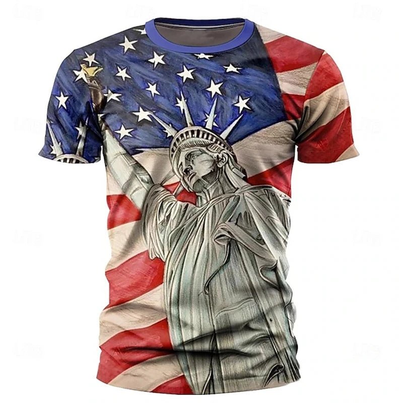 Men's Retro Flag Printed T-shirt 3D Skull Round Neck Short Sleeve Casual Breathable - Chrissy's Eye