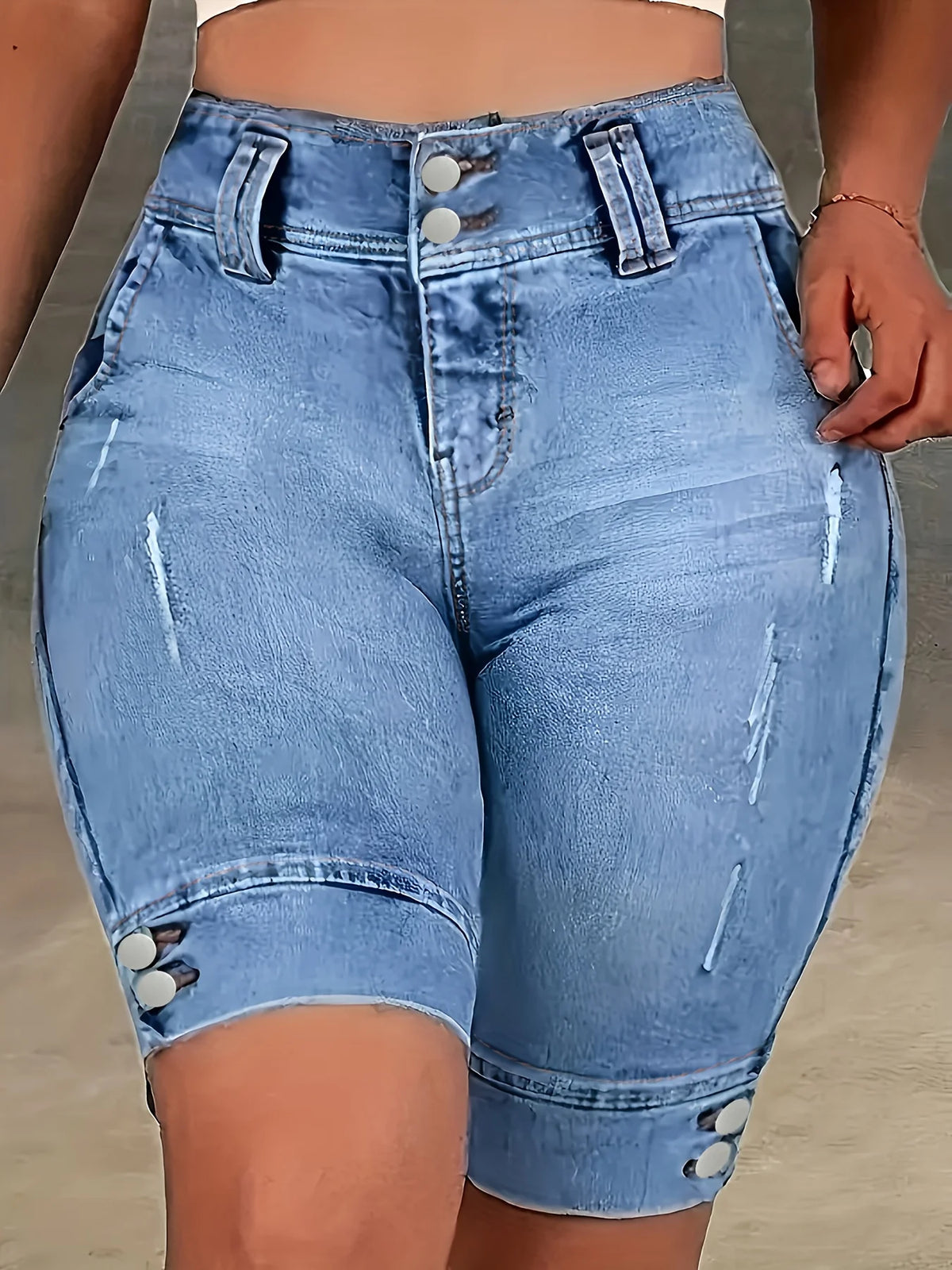 Ladies' Blue Double-Buckle Waist Slim Fit Jeans - Chrissy's Eye