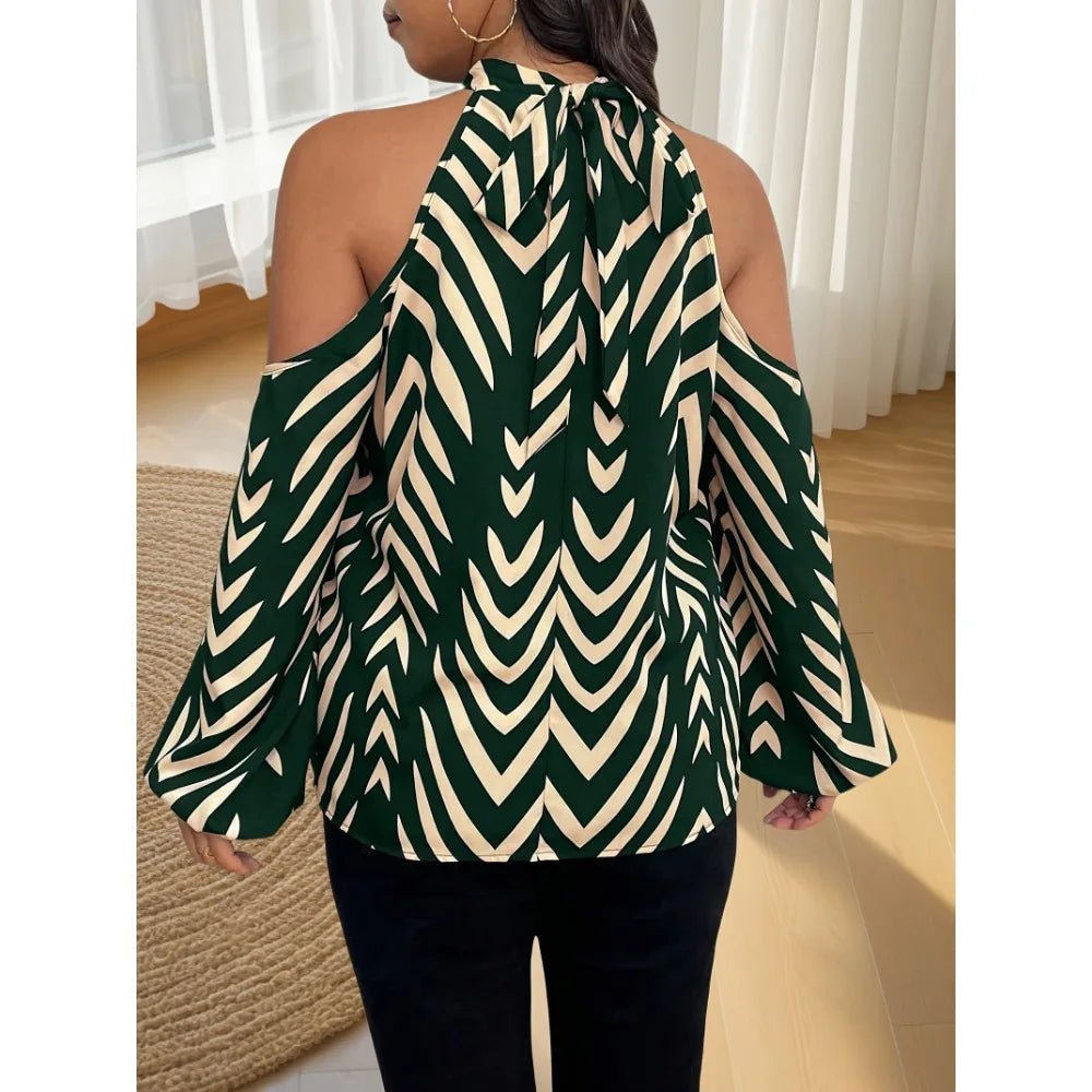 Plus Size Women’s Fashion Striped Printed Off Shoulder Fashionable Shirt - Chrissy's Eye