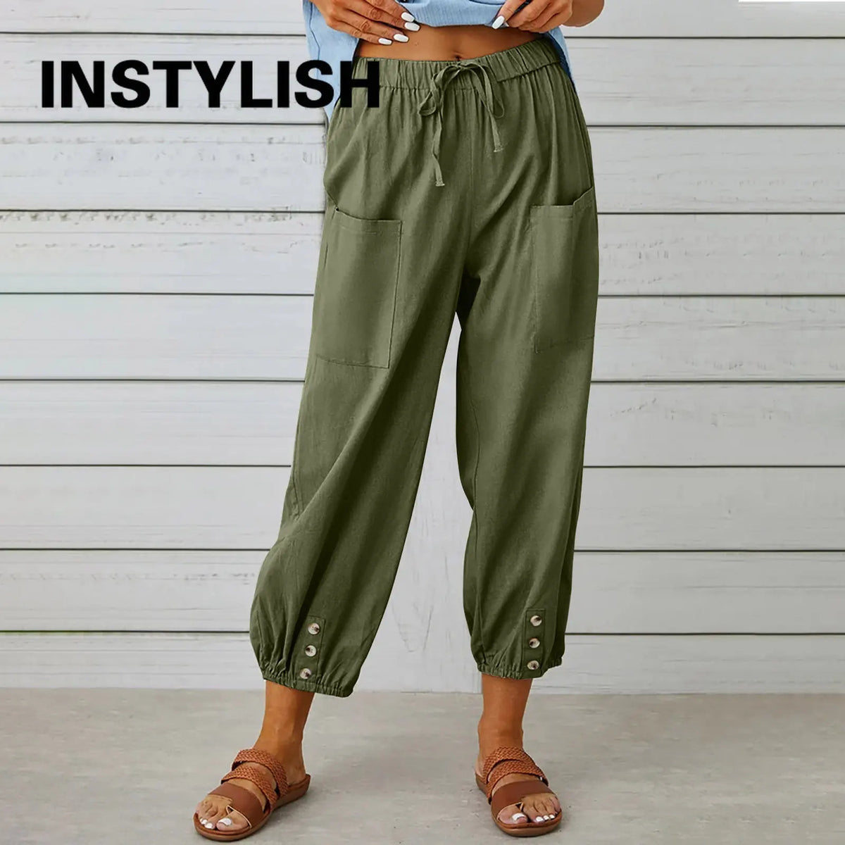 Women Cotton Linen Pants 2023 Autumn Solid Color Elastic Waist Loose Straight Trousers Female Harajuku High Waist Wide Leg Pants - Chrissy's Eye