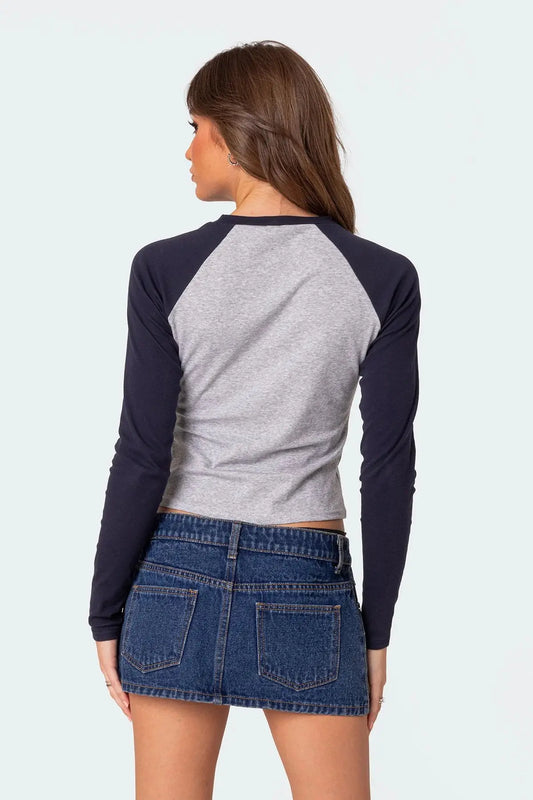 Women Long Sleeve Slim Fit T Shirts Holiday Party Crop Top Y2k Long Sleeve Korean Harajuku Kpop Graphic Patchwork Tee - Chrissy's Eye
