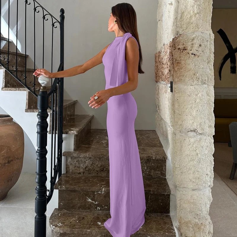 Hugcitar Fashion Solid O Neck Sleeveless Patchwork Sexy Bodycon Maxi Prom Dress Summer Women Clothes Party Festival Club Y2K - Chrissy's Eye
