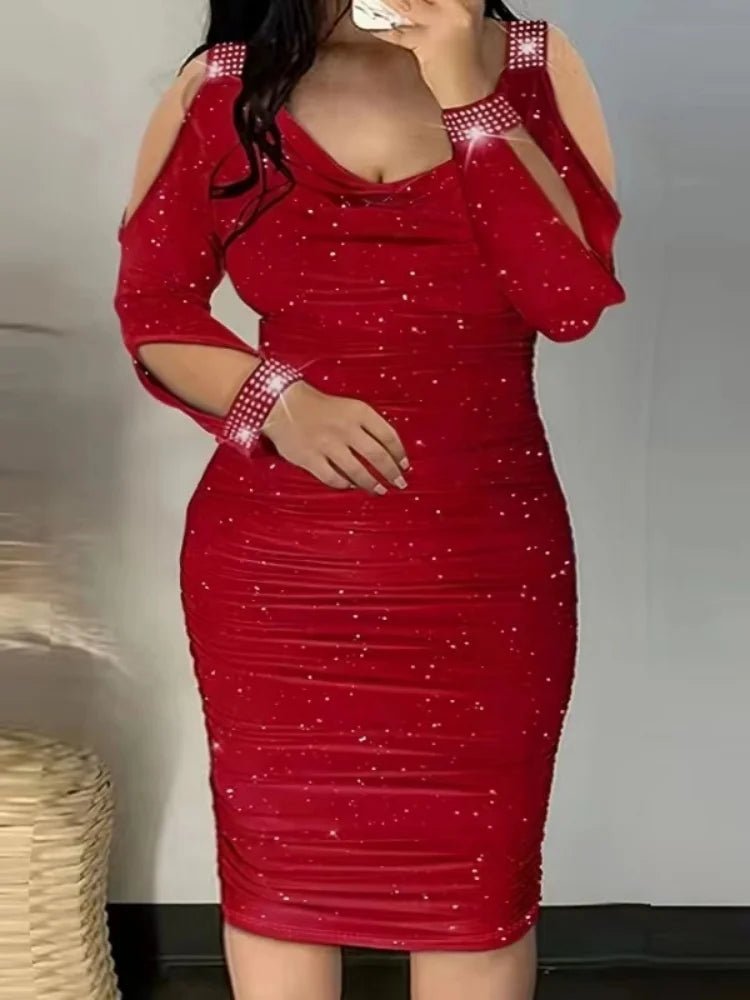 Sexy Off Shoulder Lady Dresses Fashion Solid Color Sequins Tight Mini Dresses Evening Party Slim Fit Female Clothes Plus Size - Chrissy's Eye