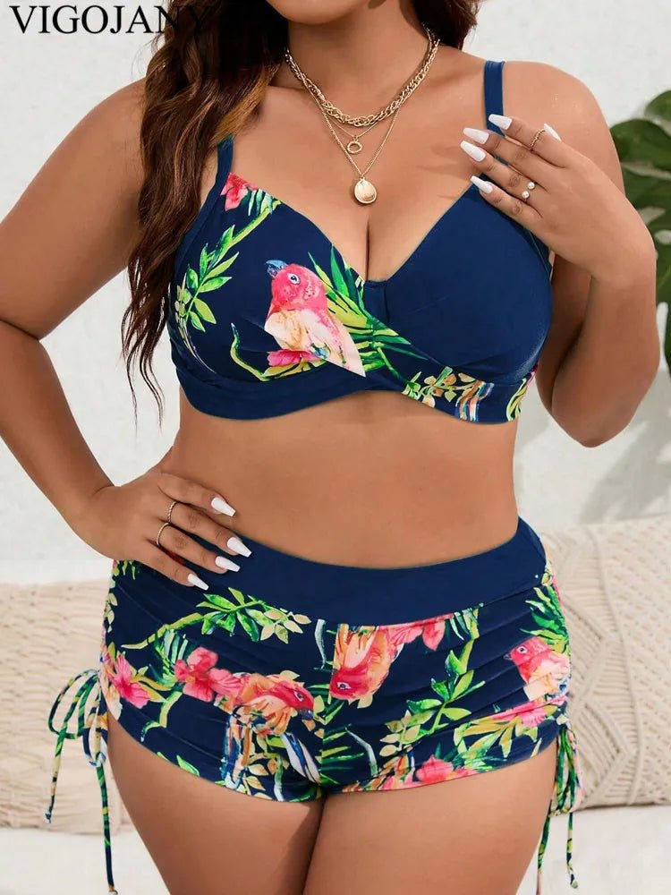 VigoJany 2026 Patchwork Strapped 2 Piece Plus Size Bikini Women High Waist Push UP Swimsuit Brazilian Beach Chubby Bathing Suit - Chrissy's Eye