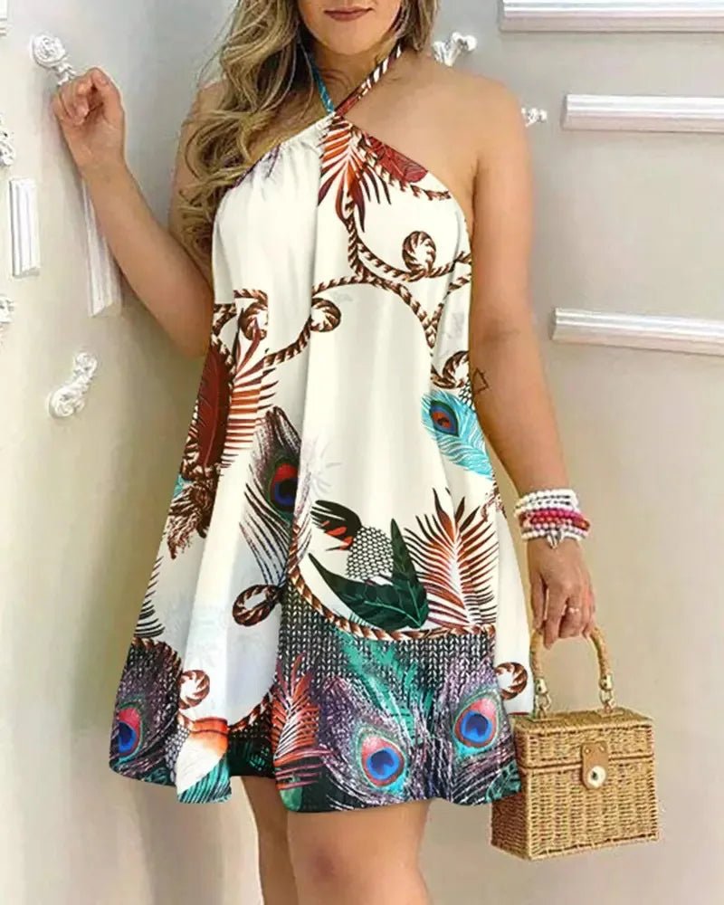 Floral Print Halter Neck Dress Boho Backless Halter Dress For Spring Summer Women's Clothing - Chrissy's Eye