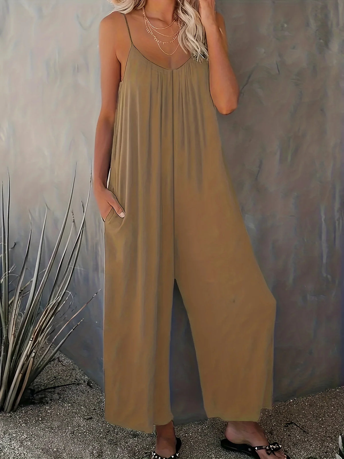 Plus Size Women's 2025 Summer Jumpsuit - Sleeveless Wide Leg Romper with Side Pockets, Casual One Piece Outfit - Chrissy's Eye