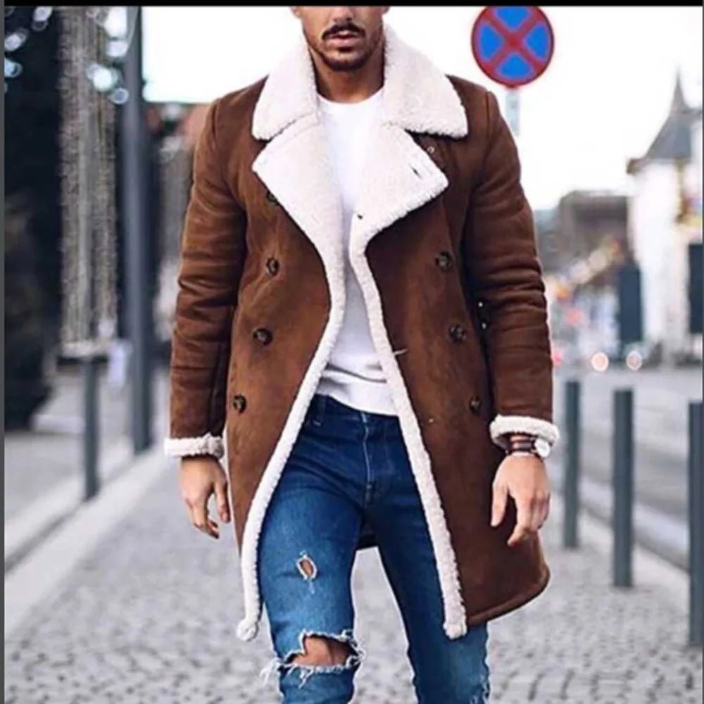 Winter Faux Fur Jacket Plus Size Men Jackets Contrast Colors Turn-Down Collar Thicken Lambswool Suede Jacket Long Parka Coat - Chrissy's Eye