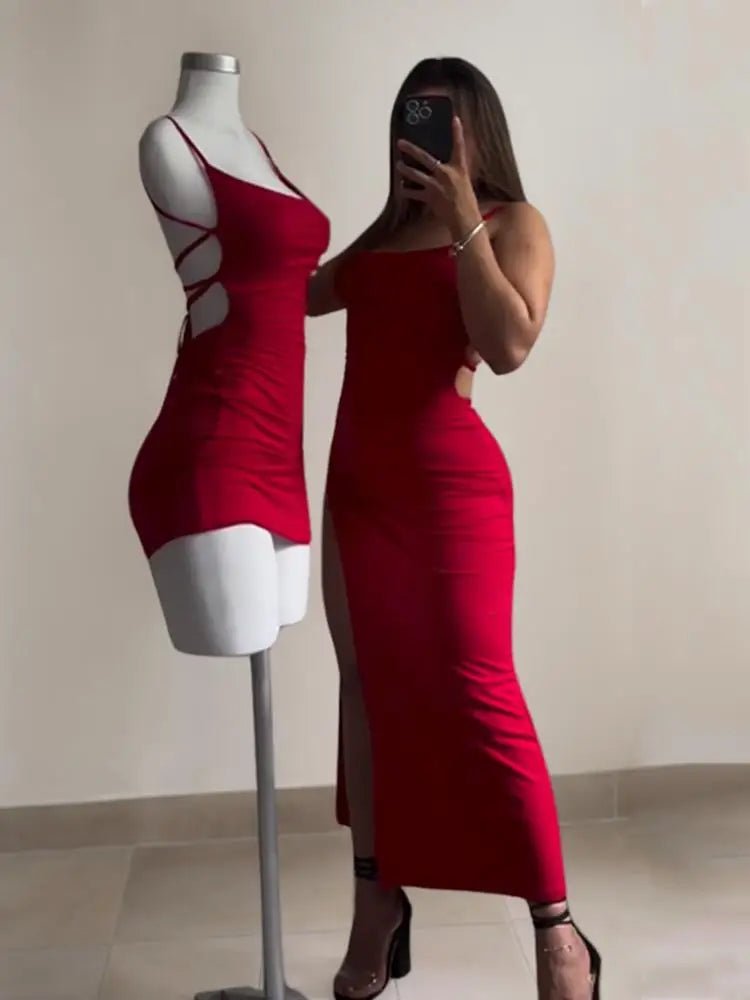 explosive new dress summer high sensibility halter strap Spice Girl bag hip dress - Chrissy's Eye