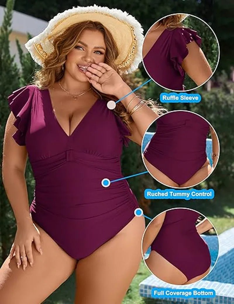 One Piece Swimsuits For Women Plus Size Swimwear Solid Push Up Beach Swimsuit Tummy Control Monokini Bathing Suit - Chrissy's Eye