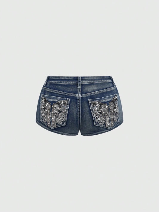 Low Rise Distressed Denim Shorts Female Jeans Womens Jeans Shorts Vintage Y2K Punk Style Embroidered Hot Pants - Chrissy's Eye