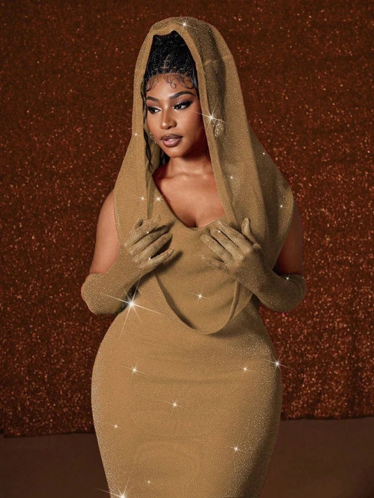 Plus Size Hat Sexy Waistband Hot Gold Fish Tail Swing Long Solid Colour Fishtail Slim Package Hip Dress Hooded - Chrissy's Eye