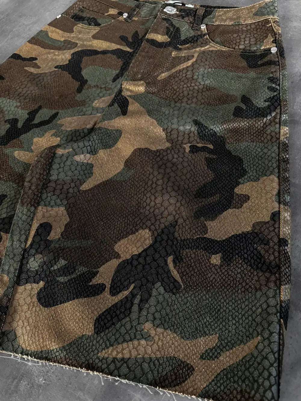Python Camo Print Retro Cowboy Denim Shorts High Street Hip Hop Middle Pants High Waist Straight Tube Loose Five Point Shorts - Chrissy's Eye