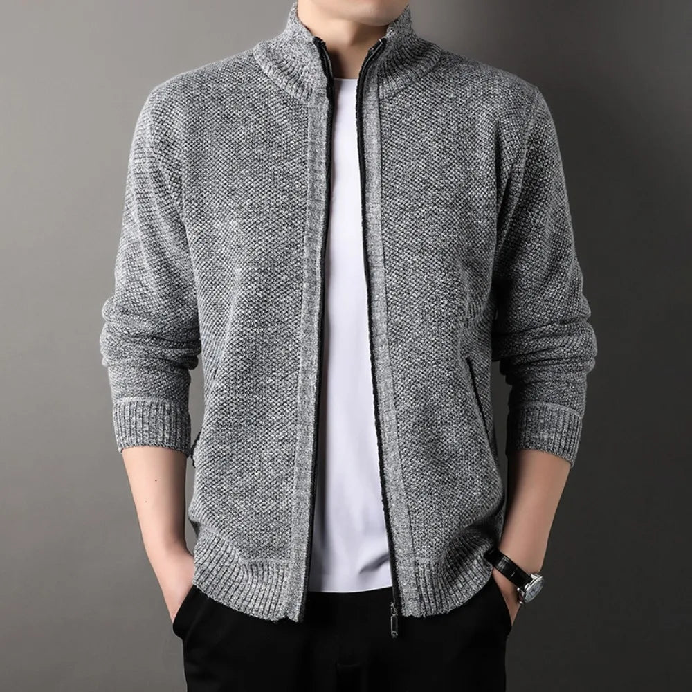 Men's Stand-up Collar Knit Sweater Autumn Winter New Cardigan Tops Korean Slim Solid Color Sweatercoat Jacket - Chrissy's Eye