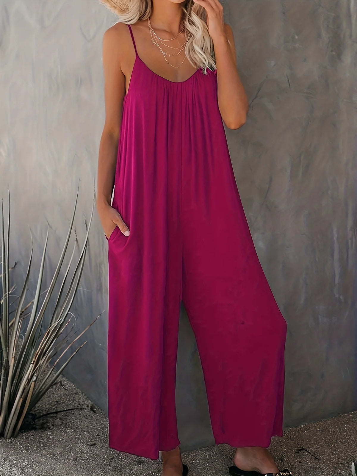Plus Size Women's 2025 Summer Jumpsuit - Sleeveless Wide Leg Romper with Side Pockets, Casual One Piece Outfit - Chrissy's Eye