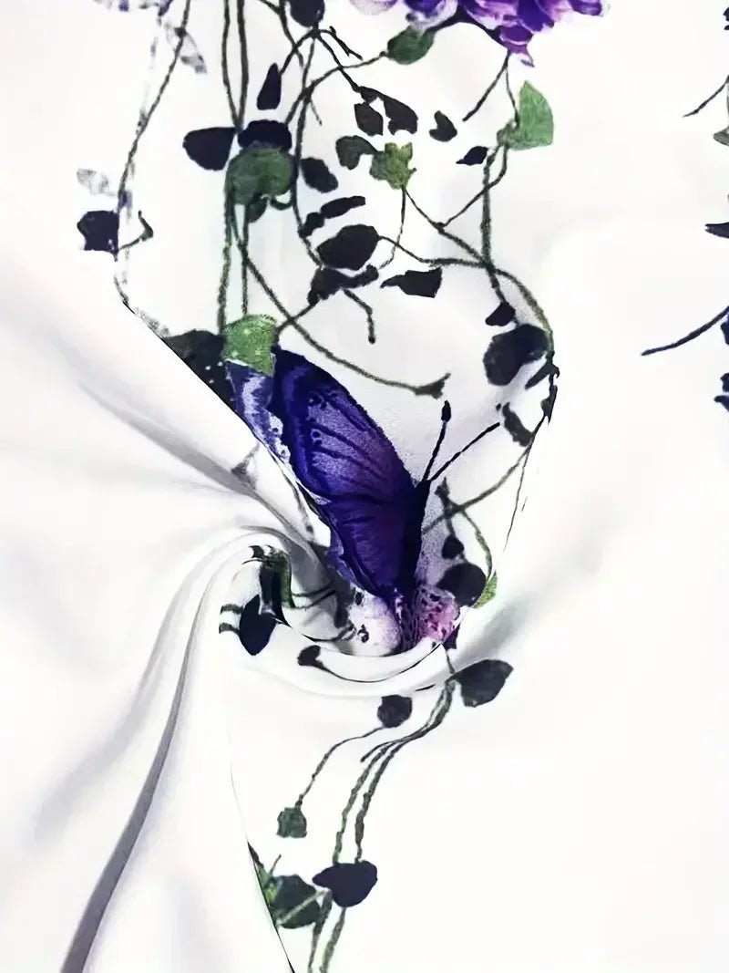 Plus Size 1XL-5XL Women Casual Short Sleeve Buttons Blouse Versatile Butterfly Print Blouse - Chrissy's Eye