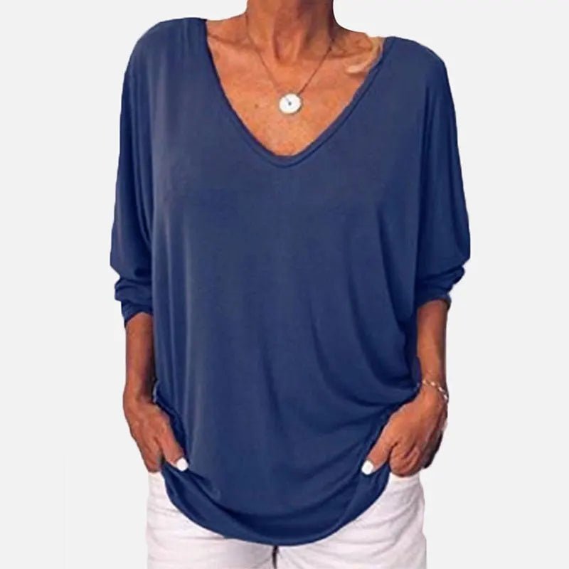 Plus Size Loose Women's Shirt V-Neck Overhead Three-Quarter Sleeve Casual Female Top Button Decoration Padded Shoulder - Chrissy's Eye
