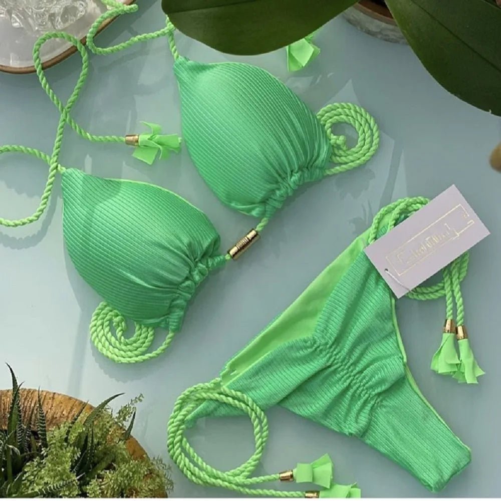 Adjustable Bandage Bikini Set 2023 Swimwear Swimsuit Woman Sexy Bathing Suits Solid Bikinis Triangle Female Summer Beachwear - Chrissy's Eye