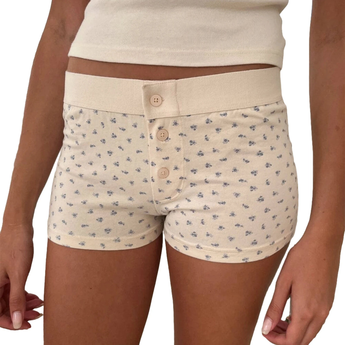 Combhasaki Womens Loungewear Shorts Y2K Vintage Elastic Low Waist Button Closure Graphic Printed Aesthetic Slim Fit Bottoms - Chrissy's Eye