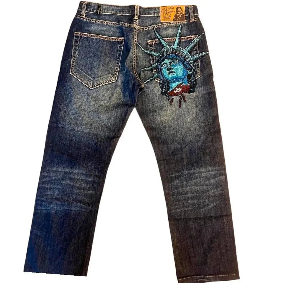Y2k 2000s Statue of Liberty Diamonds Denim Pants Women Casual High Waist Straight Wide Leg Jeans Harajuku Vintage Women Clothing - Chrissy's Eye