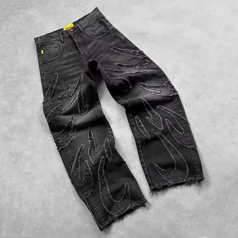 Men's Baggy Streetwear Jeans Retro Fashion Wide Leg Denim Pants Graphic Embroidered Designer Hip Pop Denim Trousers - Chrissy's Eye
