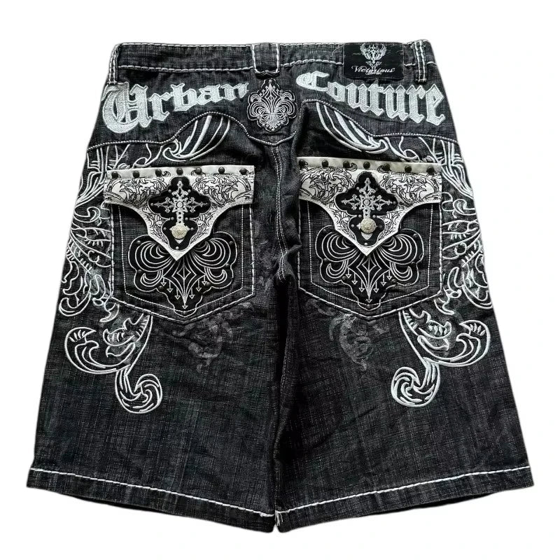 Embroidered Baggy Denim Shorts - Chrissy's Eye