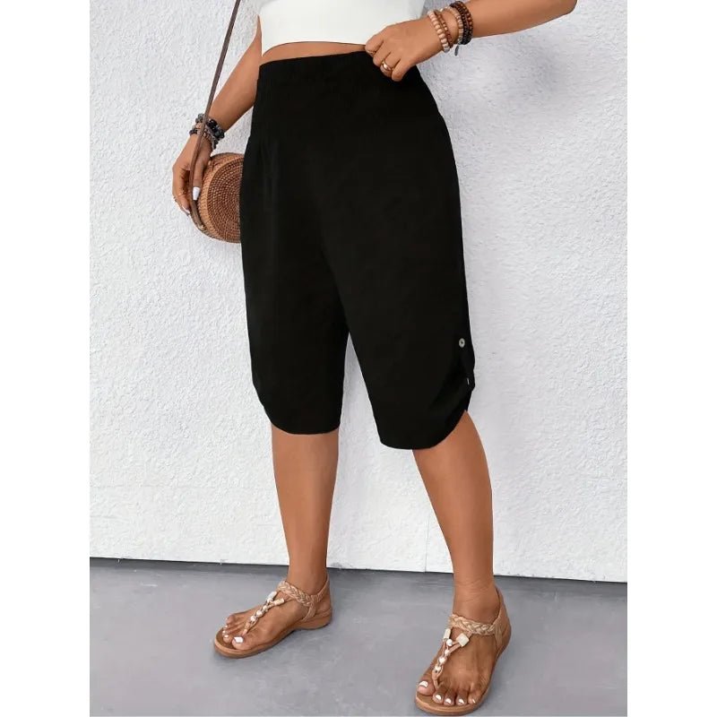 Plus Size 1XL-5XL Women's Fashionable Casual Solid Color Button Commuting Versatile Straight Leg Pants - Chrissy's Eye