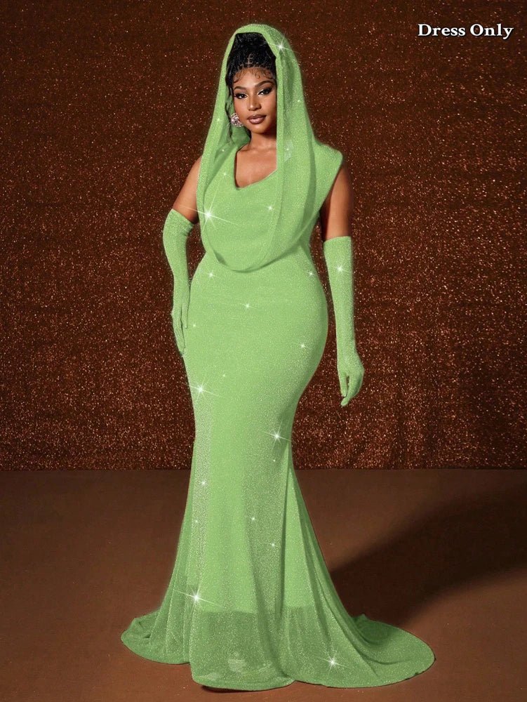 Plus Size Hat Sexy Waistband Hot Gold Fish Tail Swing Long Solid Colour Fishtail Slim Package Hip Dress Hooded - Chrissy's Eye