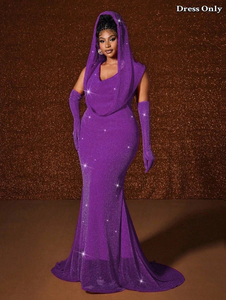 Plus Size Hat Sexy Waistband Hot Gold Fish Tail Swing Long Solid Colour Fishtail Slim Package Hip Dress Hooded - Chrissy's Eye
