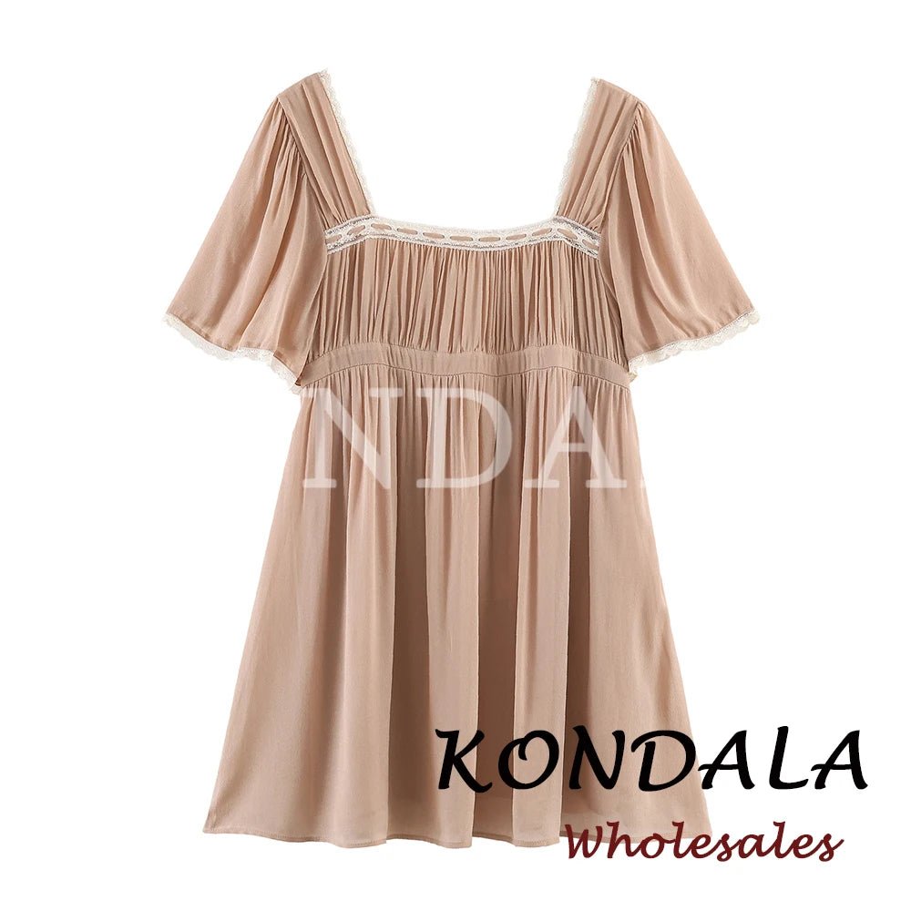 Chic Solid Fashion 2026 Spring Woman Lace Dress Patchwork Khaki Mini Casual Dress Backless Streetwear Female Vestidos - Chrissy's Eye