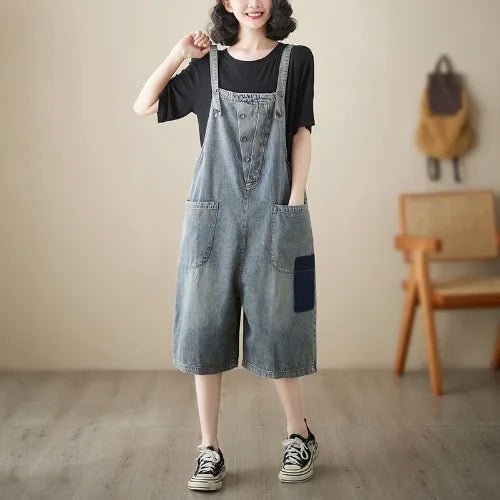 plus Size Denim Overalls Women's Summer New Sle High Waist ort Jeans Straight Leg Color Blo Five-Quarter Pants - Chrissy's Eye