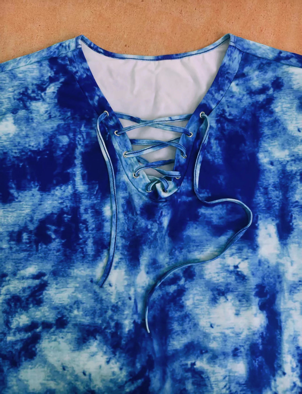 plus size women's tie dye printed long sleeved T-shirt made of polyester knitted fabric elegant lace up casual and comfortable - Chrissy's Eye