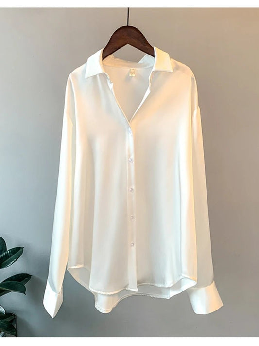 Office Lady Long Sleeve blouse Women Autumn 2023 Overshirt Satin Femal Clothing Elegant Korean Style Luxury Designer Blouse - Chrissy's Eye