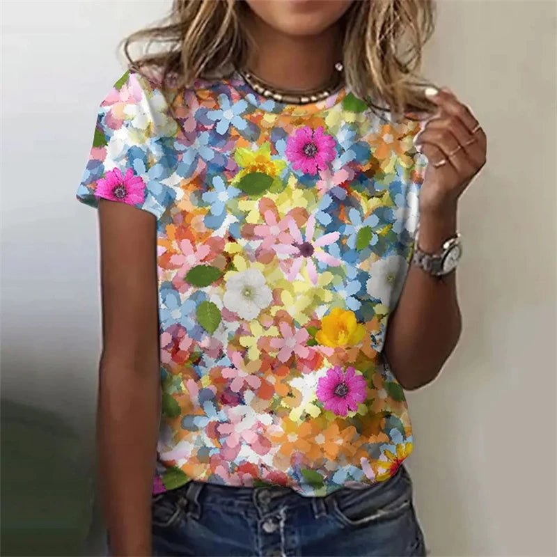Women's Plus T-shirt Casual Flower 3d Print Short-sleeved - Chrissy's Eye