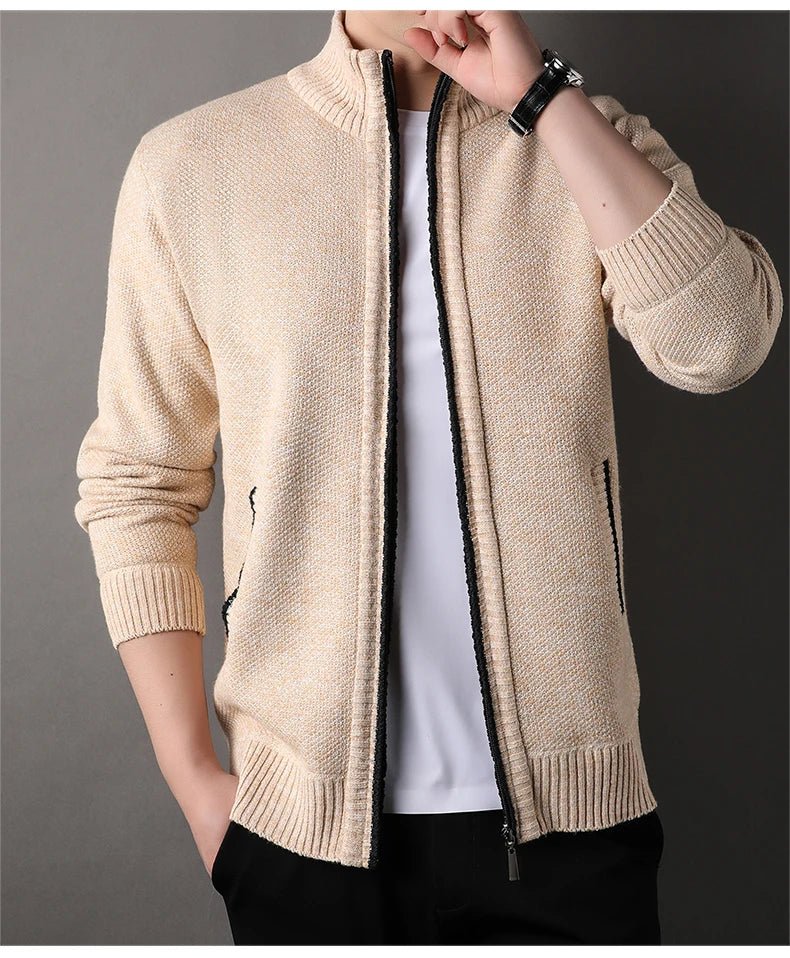 Men's Stand-up Collar Knit Sweater Autumn Winter New Cardigan Tops Korean Slim Solid Color Sweatercoat Jacket - Chrissy's Eye