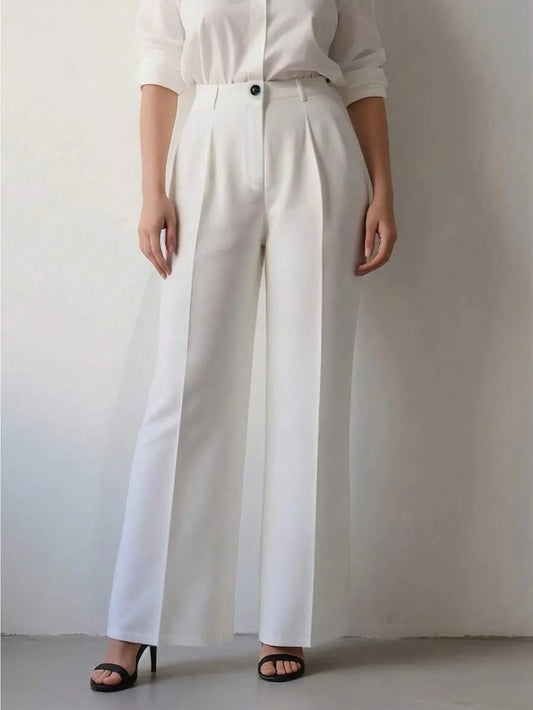 European and American cross-border spring and autumn fashion solid color casual high-waist loose work trousers with pockets - Chrissy's Eye