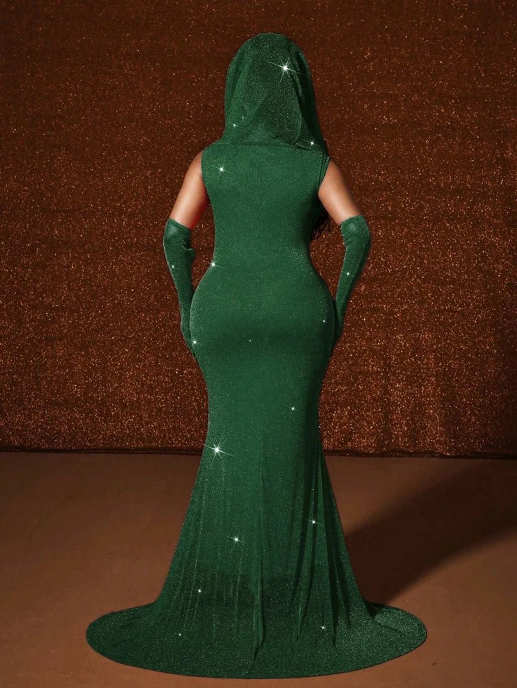 Plus Size Hat Sexy Waistband Hot Gold Fish Tail Swing Long Solid Colour Fishtail Slim Package Hip Dress Hooded - Chrissy's Eye