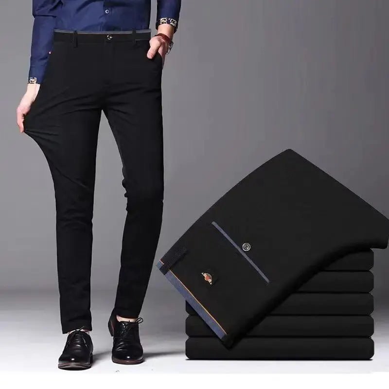 Men's Elastic Straight Pants Business Casual Long Suit Pants Male Formal Trousers Solid Colors Black BLue - Chrissy's Eye
