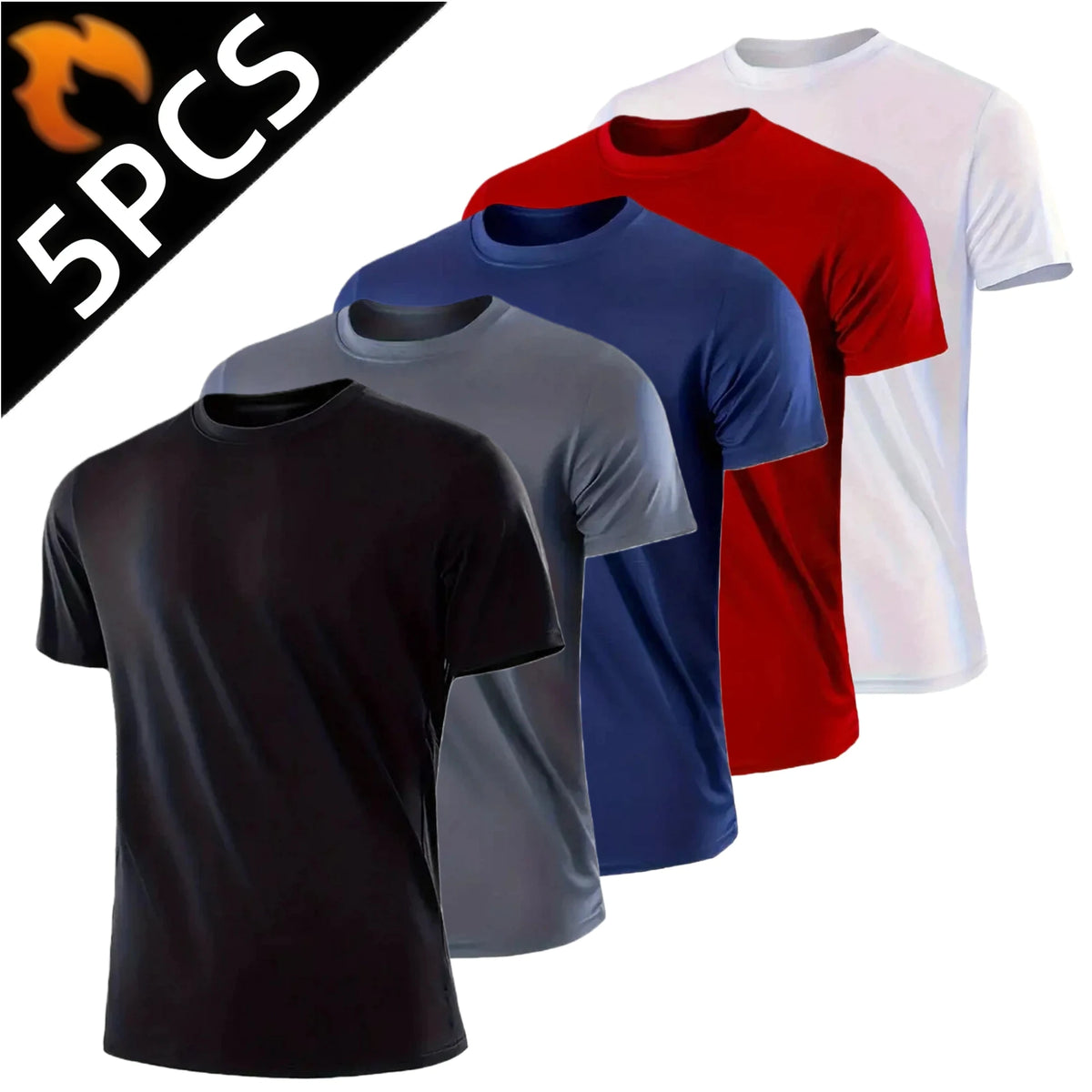 5Pcs Men's Quick Dry Basic Short Sleeve Gym Running Street Outdoor Exercise Sport Shirt Tops Lightweight - Chrissy's Eye