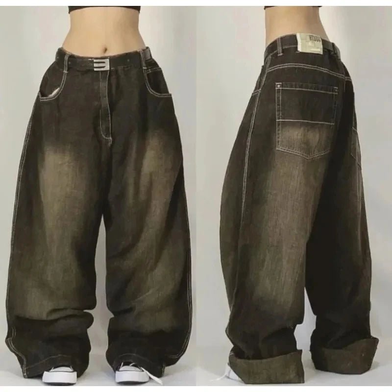 Y2K American New Fashion Tiger Print Loose Jeans Women High Street Harajuku Wind Trend Casual Joker High Waist Wide Leg Pants - Chrissy's Eye