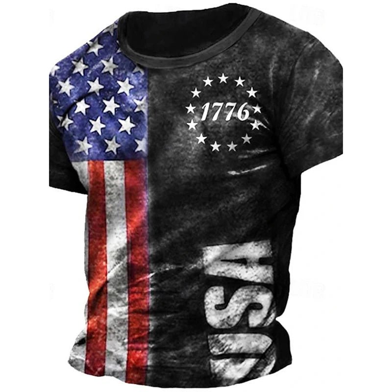 Men's Retro Flag Printed T-shirt 3D Skull Round Neck Short Sleeve Casual Breathable - Chrissy's Eye