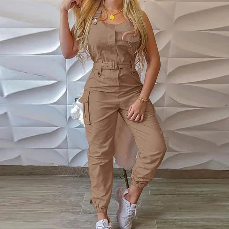 Fashion Strap Jumpsuit Women Loose Dungarees Long Rompers Summer Solid Pockets Cargo Pants Female Casual Work Out Playsuits - Chrissy's Eye