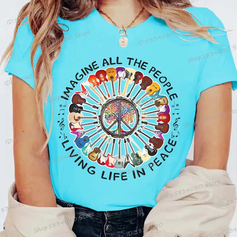 Women's All The People Living Life in Peace Printed T-shirt - Chrissy's Eye