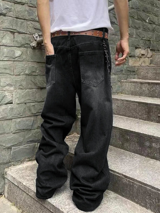 Vintage Jeans Straight Streetwear Personality Hip Hop Trousers Male Youth Loose Wide Legs Denim Pants - Chrissy's Eye